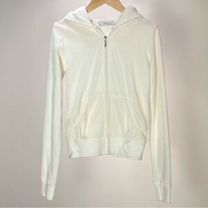 Juicy Couture White Velour Zip Hoodie S Made in USA Y2K Fitted
